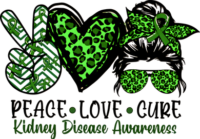 Kidney Disease Awareness Peace Love Cure Green Ribbon Messy Bun Kidney Kids Hoodie