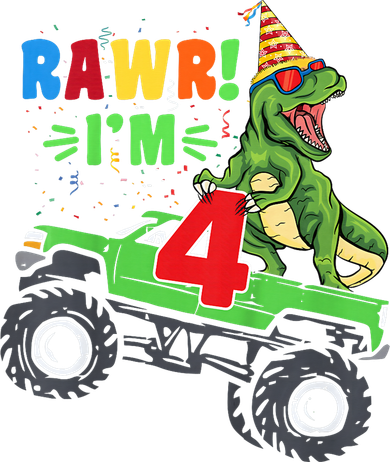 Kid Rawr Im 4 Dinosaur T Rex Monster Truck 4th Birthday boy Doggie Tank