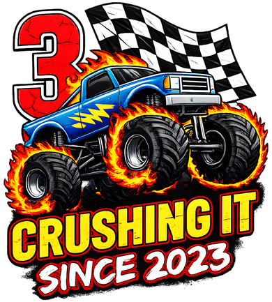 Monster Truck 3 Year Old Boy 3rd Party Birthday Born 2023 Kids Hoodie