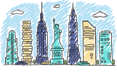 New York Cartoon Style Illustration Long Sleeve Shirt