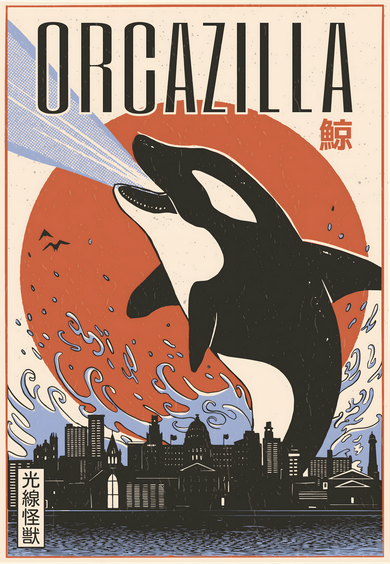 Orcazilla Japanese Poster Orca Kids Sweatshirt
