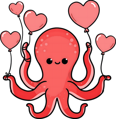 Octopus With Heart Balloons Valentines Day Octopus Tank Top