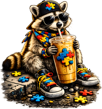 Raccoon Drinking Iced Coffee Autism Coffee Mug