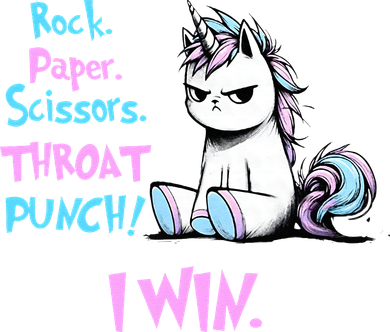 Rock Paper Scissors Throat Punch I Win Unicorn Funny Adult Humor Button