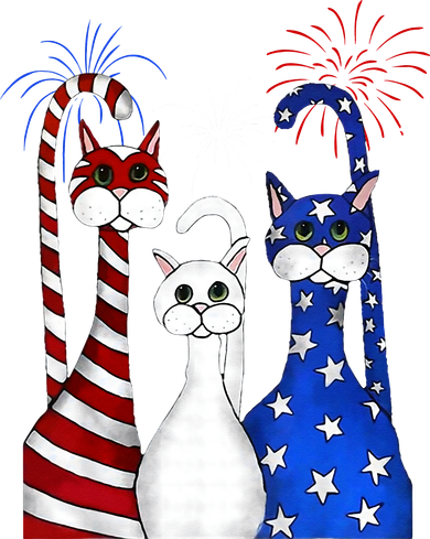 Red White Blue Cats USA Flag Firework 4th Of July Women's Tank Top