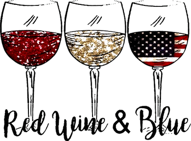Red Wine & Blue 4th of July Red White Blue Wine Glasses Button