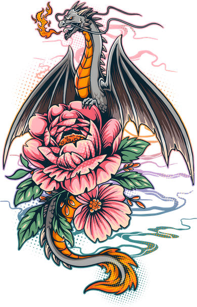 Springtime Floral Fire Dragon Golf Towel