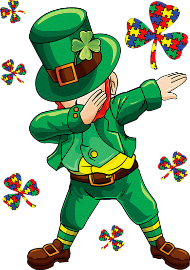 St Patrick's Autism Awareness Puzzle Ribbon Leprechaun IEP Polo