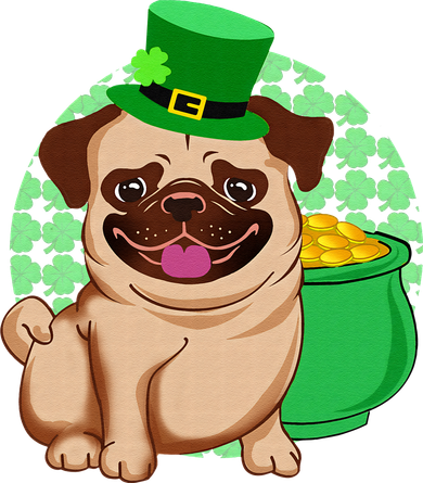 St Patricks Day Lucky Pug Dog Leprechaun Irish Shamrock T-Shirt