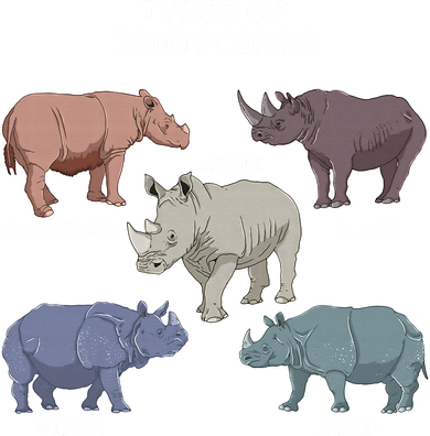 Types of Rhinoceros Sumatran Javan Rhino Animal Art Bucket Hat