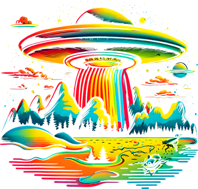 UFO Alien Retro Bright Mountain Lake Camping Visitor Kids Long Sleeve Shirt