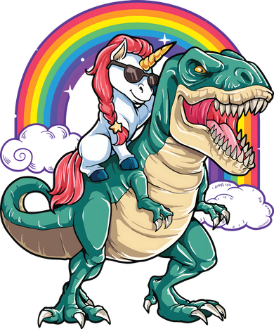 Unicorn Riding T Rex Dinosaur Rainbow Kids Sweatshirt