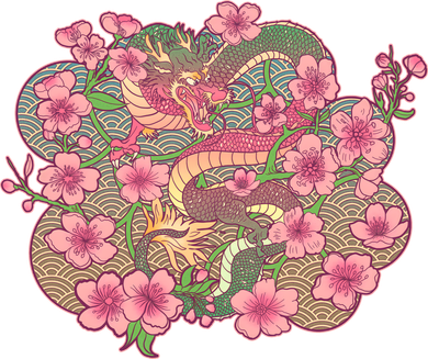 Vintage Springtime Cherry Blossom Sakura Flowers Dragon Women's Tank Top