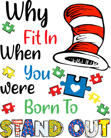 Why Fit In When You Were Born To Stand Out Autism Awareness Cat In Hat Puzzle Pajama Set
