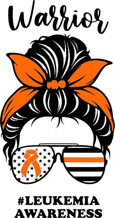 Warrior Leukemia Awareness Orange Ribbon Messy Bun Women's T-Shirt