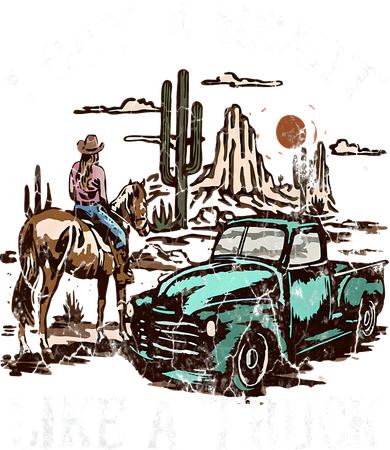 Western Sunset Cow I Got A Heart Like A Truck Vintage Women's Long Sleeve Shirt