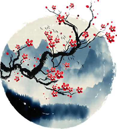 Zen Mountains Cherry Blossom Flowers Japanese Woodblock Art Baby Bodysuit