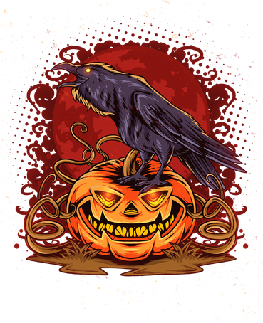 Spooky Halloween Raven Crow Jacklantern Pumpkin Kids Long Sleeve Shirt