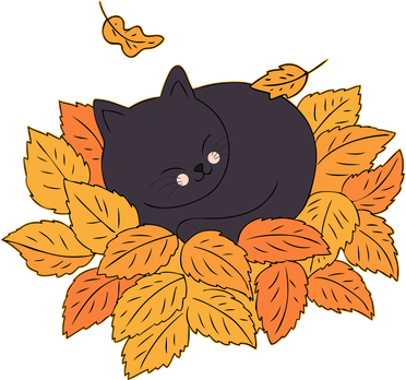 Cute Autumn Fall Sleeping Black Kitty Leaves Ornament