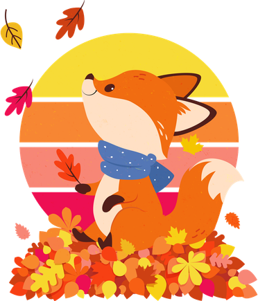 Cute Retro Autumn Fall Leaves Baby Fox Women's V-Neck T-Shirt