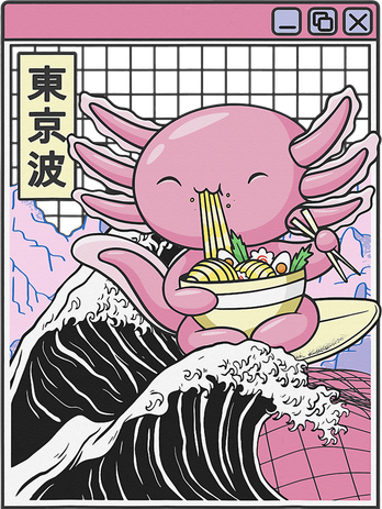 Axolotl Eating Ra Kanagawa Wave Kawaii Japan Vaporwave  Toddler T-Shirt