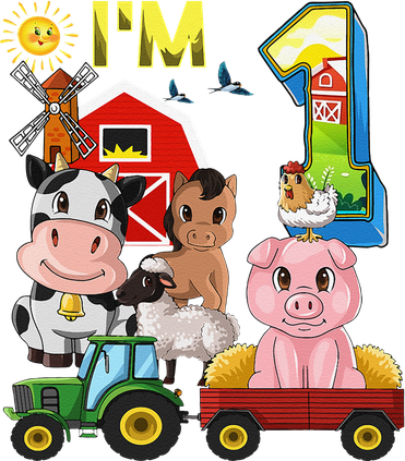 Farm Animals Barnyard Tractor 1st Birthday I'm 1 Year Old Baby Bodysuit
