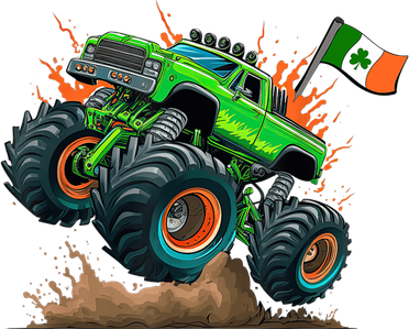 Monster Truck Jump Irish Flag Shamrock St Patricks Day Button