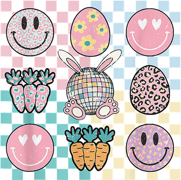 Retro Groovy Bunny Smile Disco Eggs Carrot Happy Easter Day Kids Long Sleeve Shirt