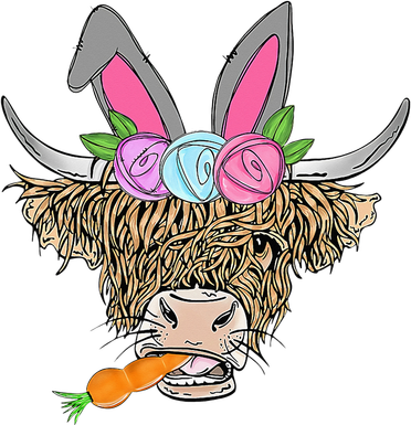 Happy Easter heifer highland cow with bunny ears carrot egg Women's Sweatshirt