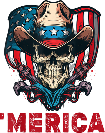 Retro Merica Cowboy Skull American Flag 4th Of July Button