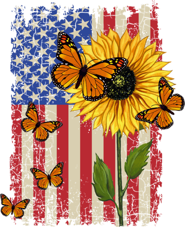 Sunflower Monarch Butterflies Patriotic American Flag Gift Santa Hat