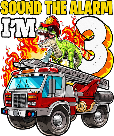 Sound the Alarm I'm 3 Dinosaur Firefighter 3rd Birthday Kids T-Shirt