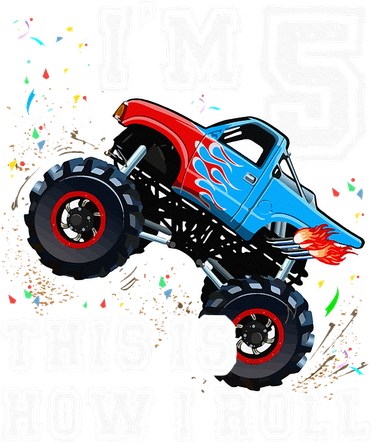 Monster Trucks 5th Birthday Party 5 Years Old Birthday Kids T-Shirt