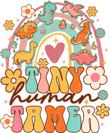 Tiny Human Tamer Groovy Rainbow Daycare Provider Teacher Kids T-Shirt