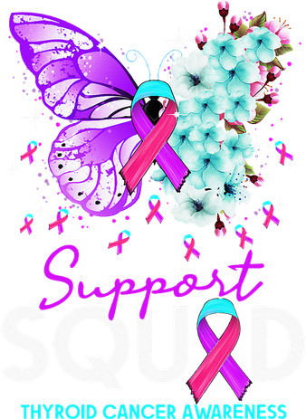 Support Squad Butterfly Teal Pink Ribbon Thyroid Cancer Women's Hoodie