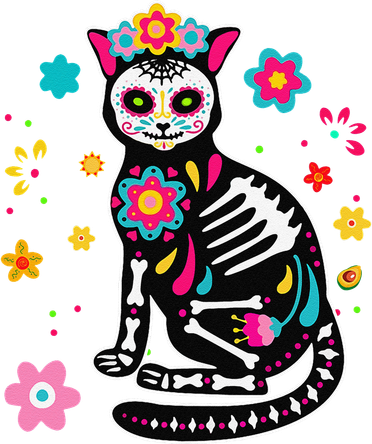 Funny Mexican Black Cat Sugar Skull Dia De Los Muertos Day Of Dead Toddler Long Sleeve