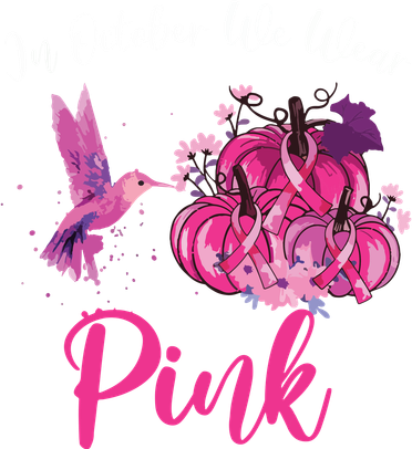 In October We Wear Pink Hummingbird Pumpkin Breast Cancer Button