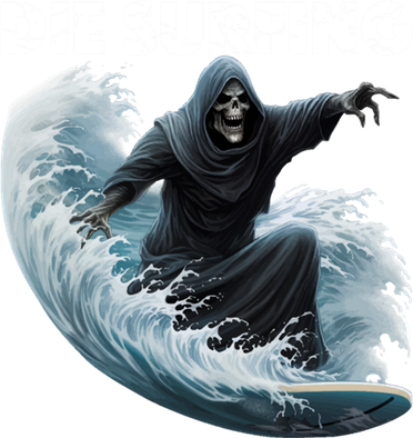 Grim Reaper Surfing Die Surfing (White Lettering) Kids T-Shirt
