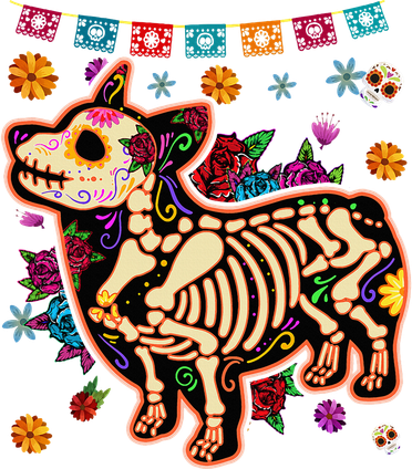 Day of the Dead Sugar Skull Corgi Dog Halloween Bone Kids Hoodie