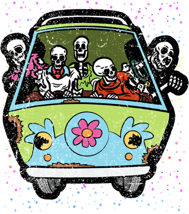 Skeleton Riding Hippie Van Halloween Costume Retro Bones Women's Sweatshirt