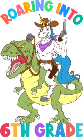 Roaring Into 6th Grade Unicorn Riding Dinosaur Back School Cute Gift Button