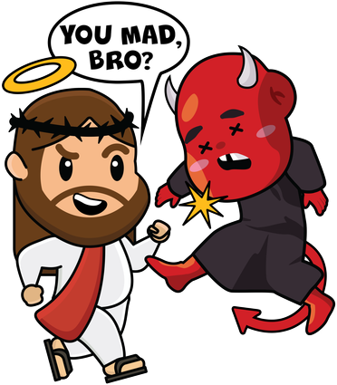 Funny You Mad Bro Jesus Vs Devil Women's V-Neck T-Shirt