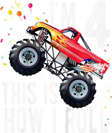 4 Year Old 4th Birthday Boy Monster Truck Car Baby Bodysuit