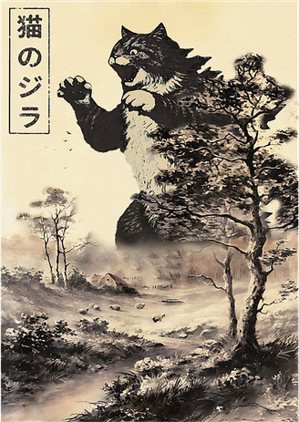 Retro Vintage Cat Japanese Art Catzilla Legendary Rare Kaiju Gift Baby Bodysuit