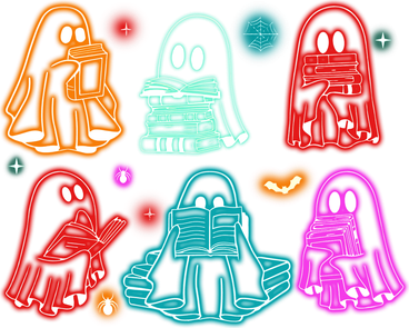 Halloween Neon Ghost Reading Books Spooky Season Kids T-Shirt