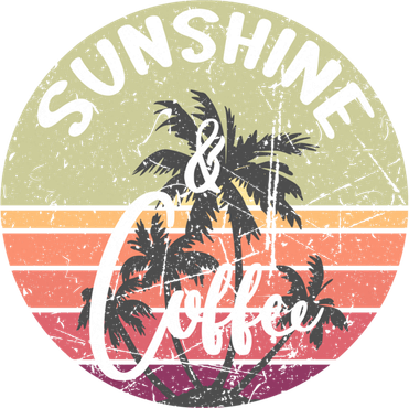 Sunshine And Coffee Funny Retro Vintage Sunset Palm Trees Gift Kids Hoodie