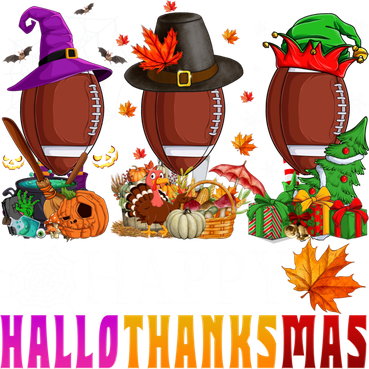Happy Hallothanksmas Football Halloween Thanksgiving Xmas Gift Women's T-Shirt