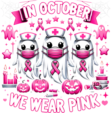 In October We Wear Nurse Ghost Halloween Breast Cancer Cute Gift Baby Bodysuit