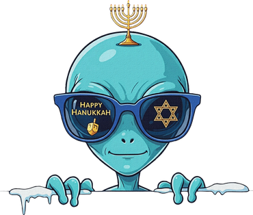 Alien Menorah Dreidel Jewish Hanukkah Button