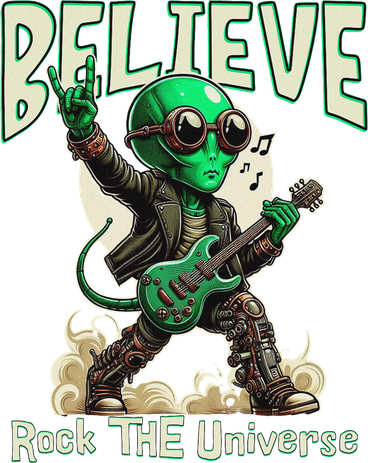 Alien Rocker Believe In The Universe Music Lover Graphic Women's T-Shirt
